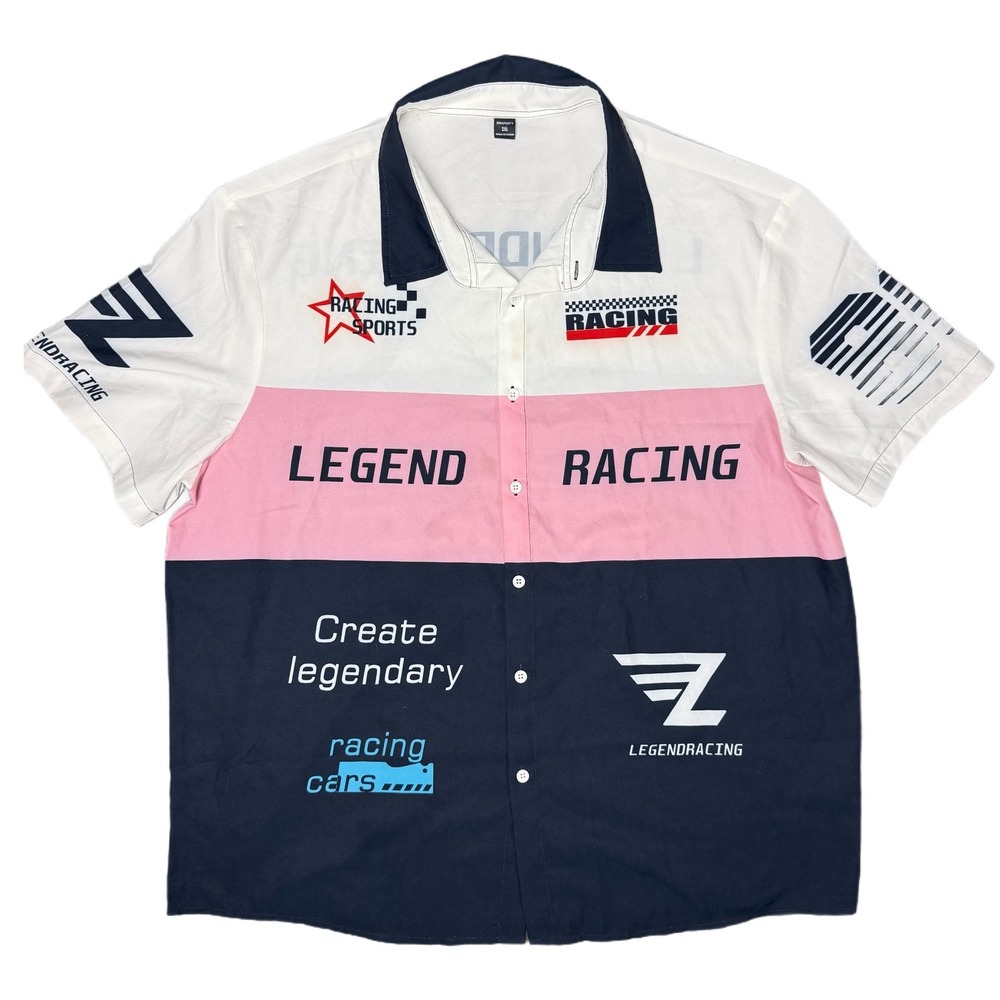 Manfinity Legend Racing Button Down 2XL Pink White Navy Graphic‎ Motorsports